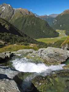 Majestic scenery at Routeburn Falls. This is the end of the Routeburn day-walk.