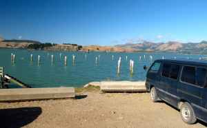Parking at the Lyttleton Wharf area, Quail Island front and center.
